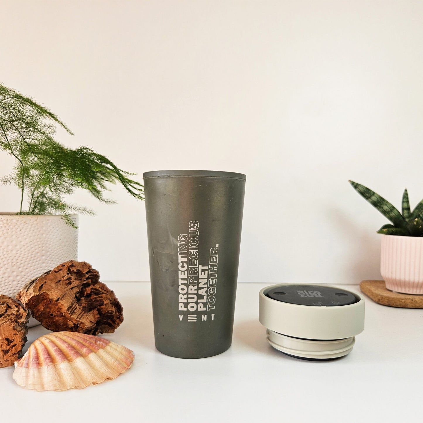 VENT for Change Reusable Travel Cup – Recycled Fabric – Ecru Beige - Ocean