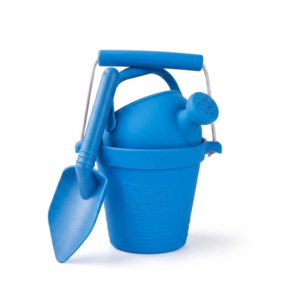 Bigjigs Toys Outdoor Play Bundle – Silicone Bucket, Watering Can & Eco Spade, Blue