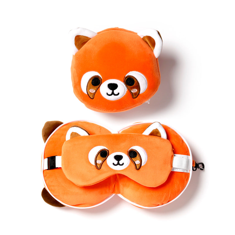 Relaxeazzz Travel Pillow & Eye Mask, Red Panda