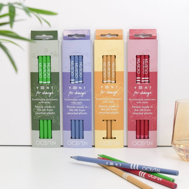 Vent For Change Recycled Pencils (Pack of 3) – Eco-Friendly Ocean Range Pencils - Sandy Yellow
