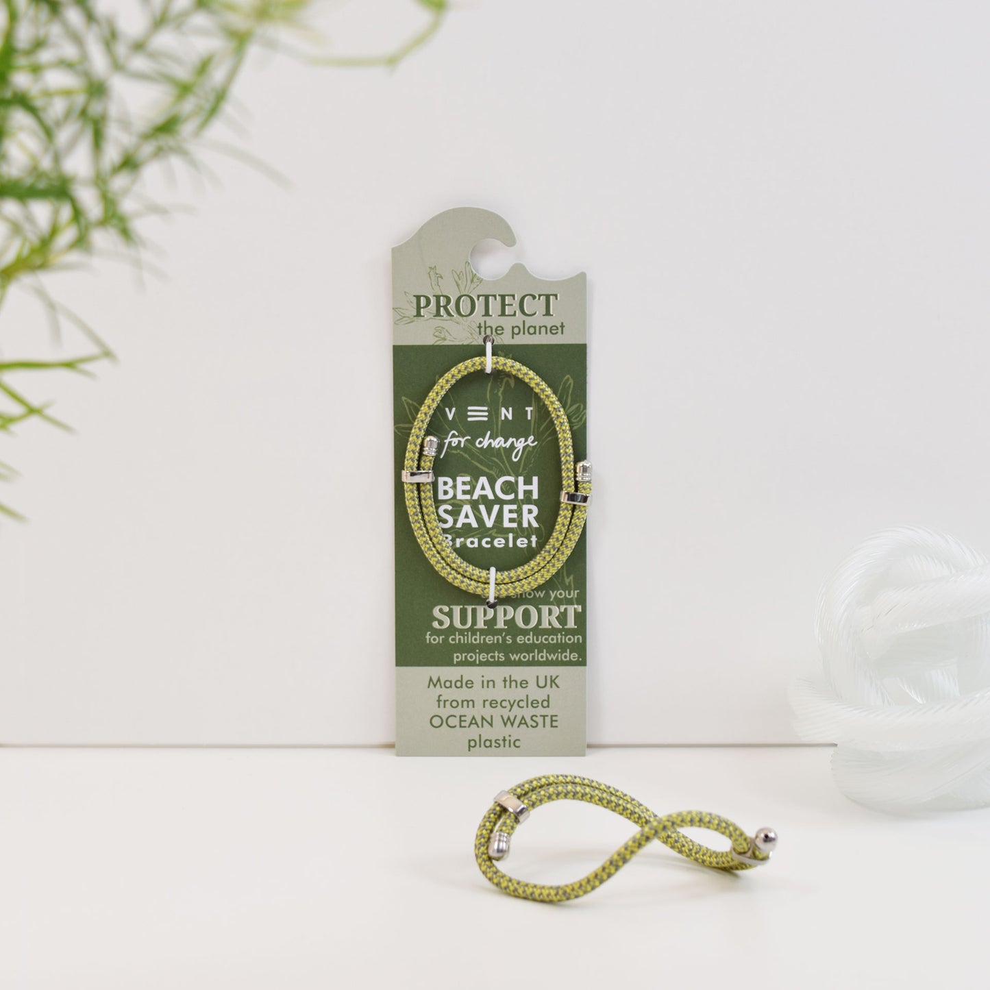 Vent For Change Beach Saver Bracelet | Recycled Ocean Plastic Adjustable Bracelet- Algae Green