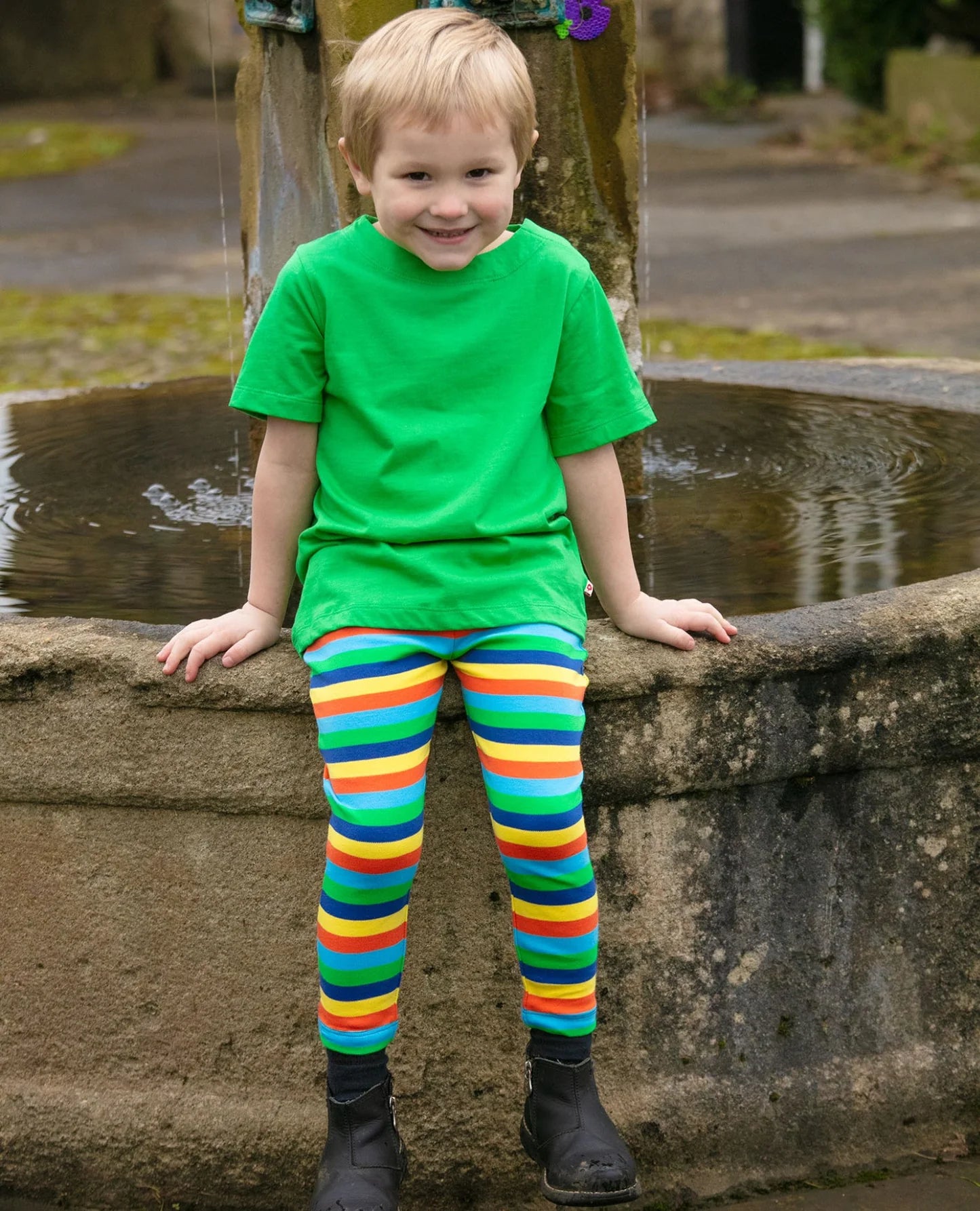 Piccalilly Rainbow Stripe organic cotton leggings for kids