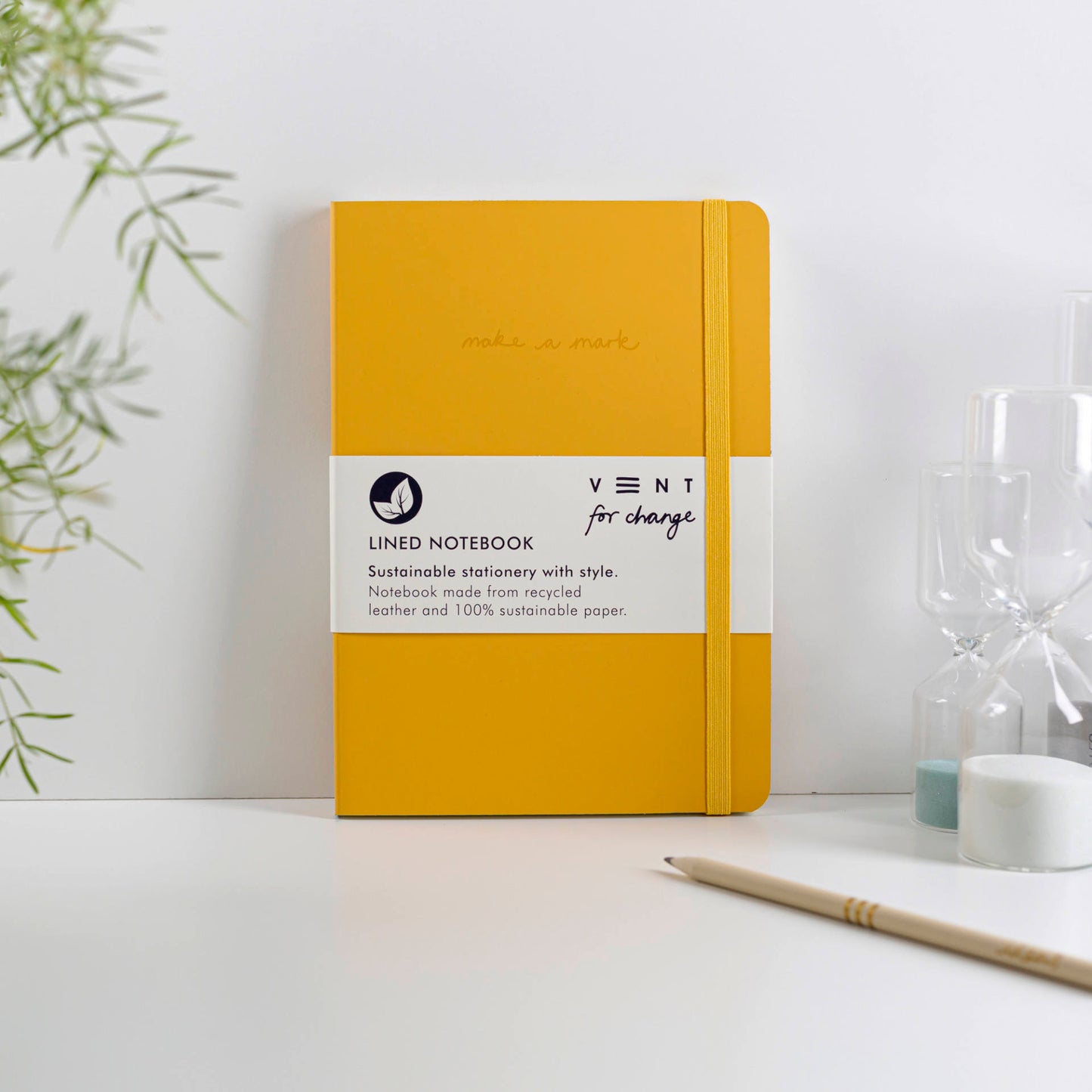 Vent For Change A5 Recycled Leather Notebook | Sustainable Lined Journal - Yellow