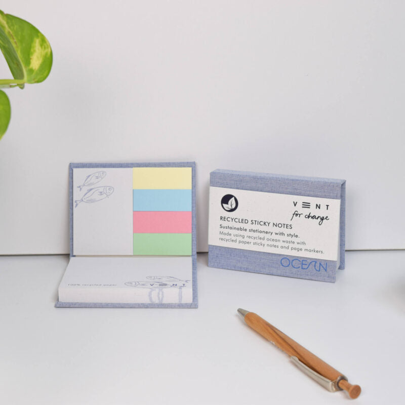 Vent For Change Recycled Ocean Plastic Sticky Notes Pad – Eco-Friendly Multi Size Notes Set
