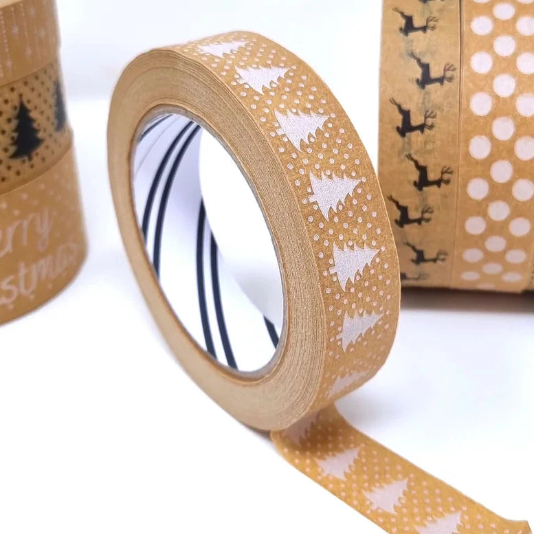 50m White Snowy Christmas Trees Paper Tape