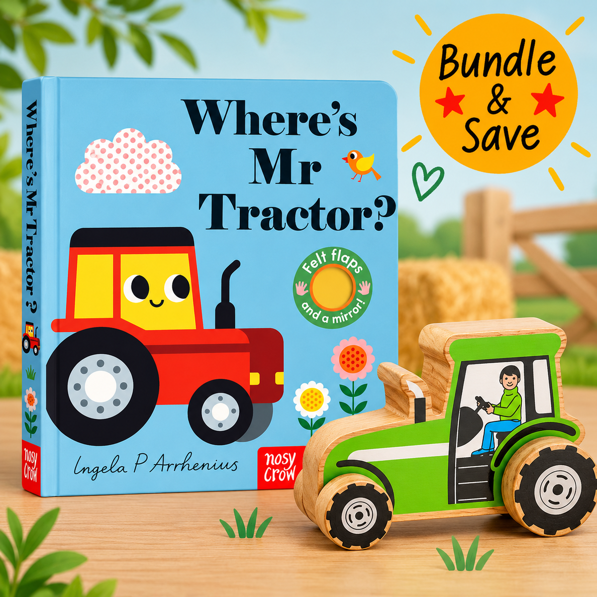 Where's Mr Tractor? Book & Lanka Kade Wooden Tractor Bundle