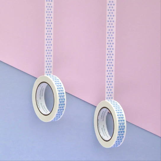 Eco-Friendly White Paper Tape – 50m, Blue Daisy
