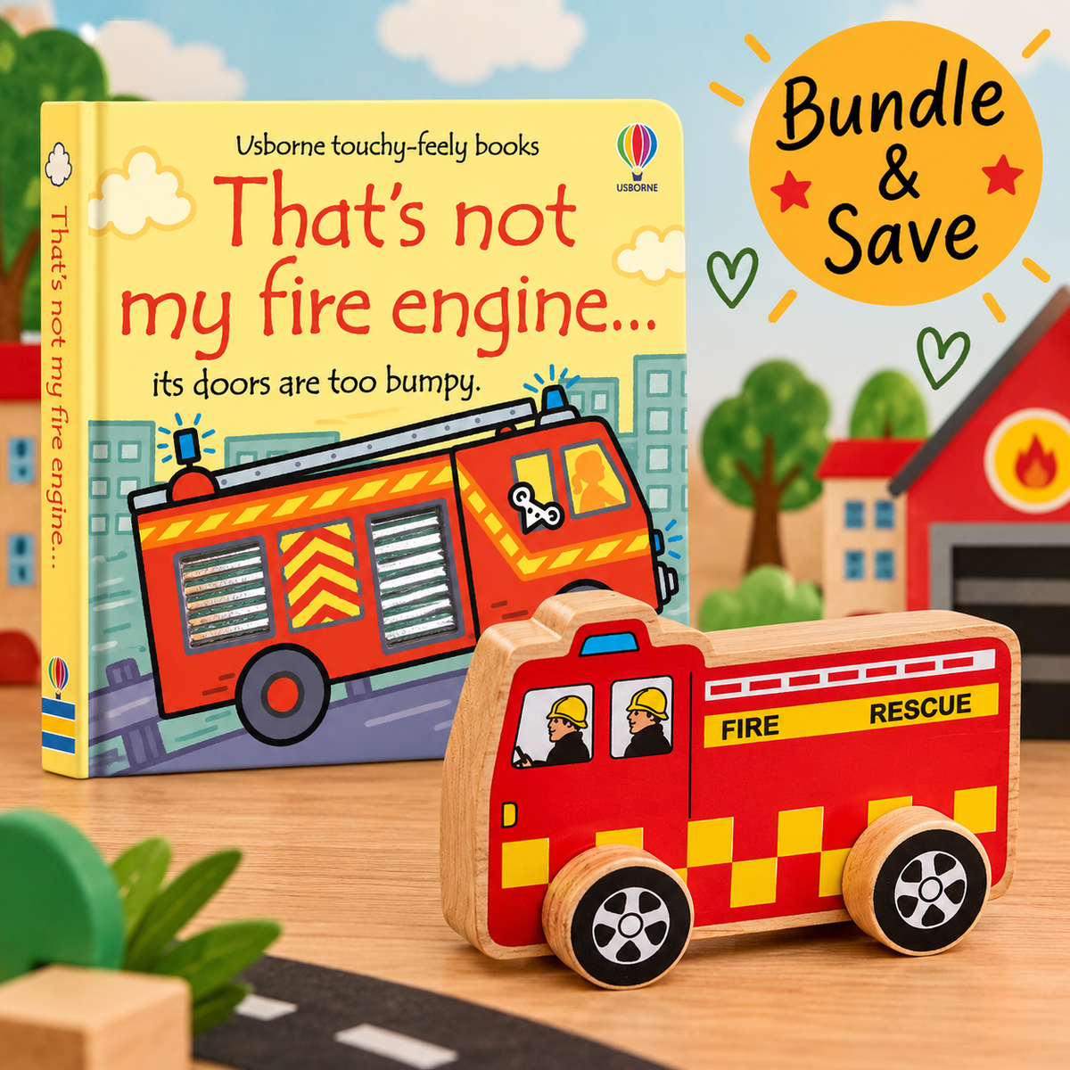 That's Not My Fire Engine Book & Lanka Kade Wooden Toy Bundle