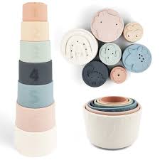 Ellor & Co Silicone Stacking Cups – Open-Ended Sensory & Bath Toy for Babies and Toddlers, Spring Day