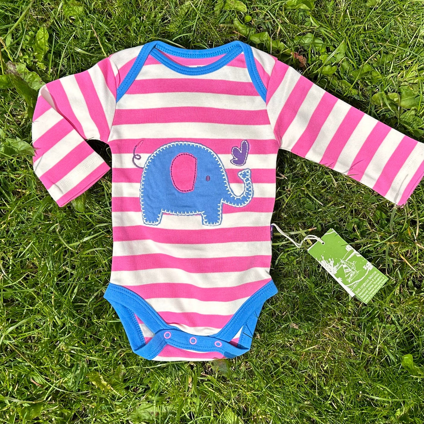Kite Pink Striped Elephant long sleeved baby body