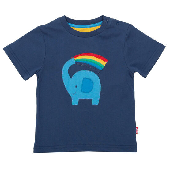 Kite Rainbow Elephant t-shirt in navy organic cotton