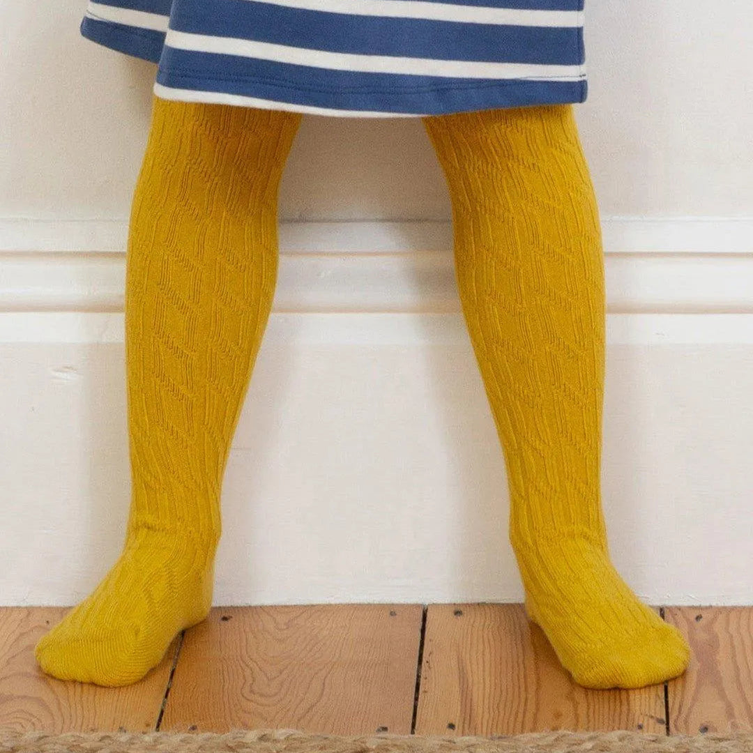 Kite Cable Knit Tights – Sweetcorn | Organic Cotton Kids Tights