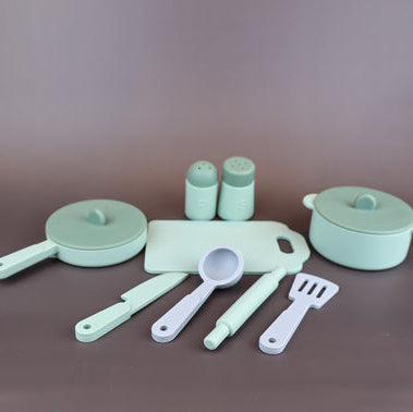 Ellor & Co Silicone Kitchen Play Set – Montessori Pretend Play Cooking Set for Toddlers, Grey/Green