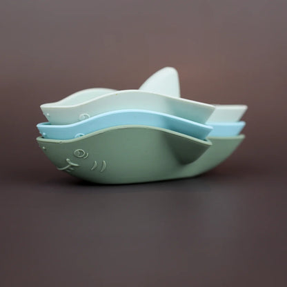 Baby Ellor Silicone Shark Boats Set of 3 – Stackable Silicone Bath & Water Toys