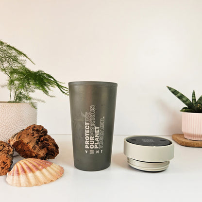 VENT for Change Reusable Travel Cup – Recycled Fabric – Ecru Beige - Ocean