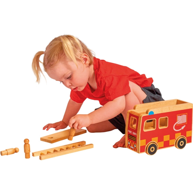 Lanka Kade Wooden Fire Engine Playset with Firefighters – FSC Fair Trade Toy
