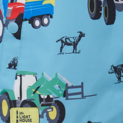 Little Lighthouse Ethan Coat, Tractor Print Turquoise