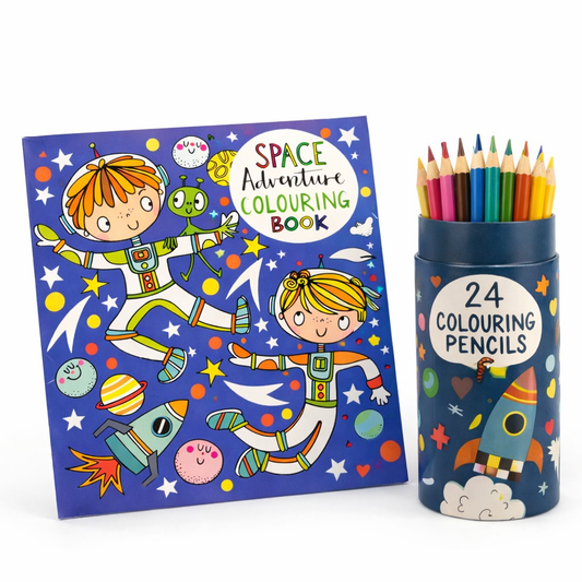 Rachel Ellen Space Colouring Book & Pencil Tube Set | Kids Colouring Gift Bundle