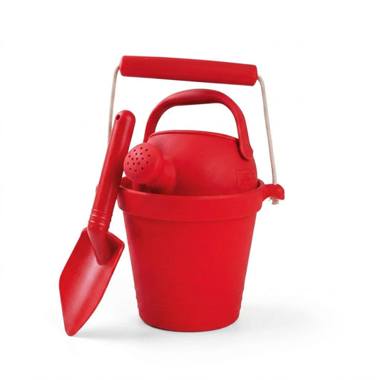 Bigjigs Toys Outdoor Play Bundle – Silicone Bucket, Watering Can & Eco Spade, Red