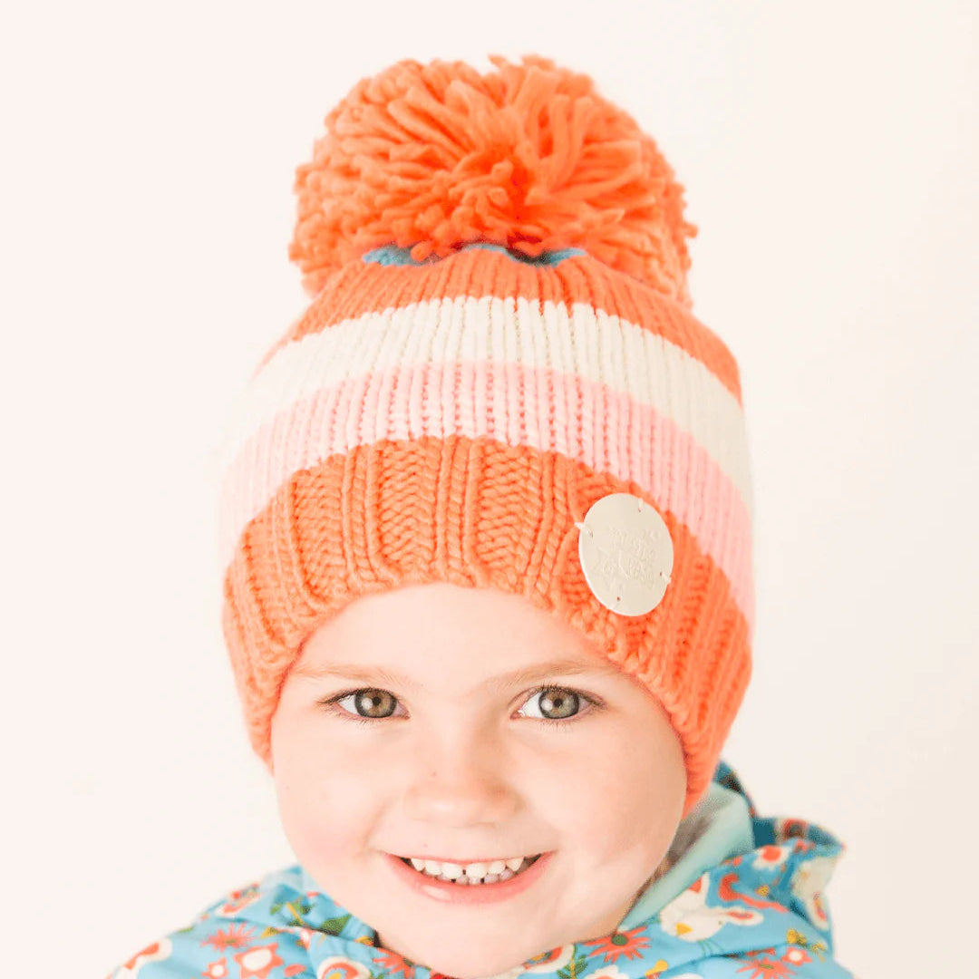 Blade & Rose coral and cream bobble hat for kids – knitted winter hat