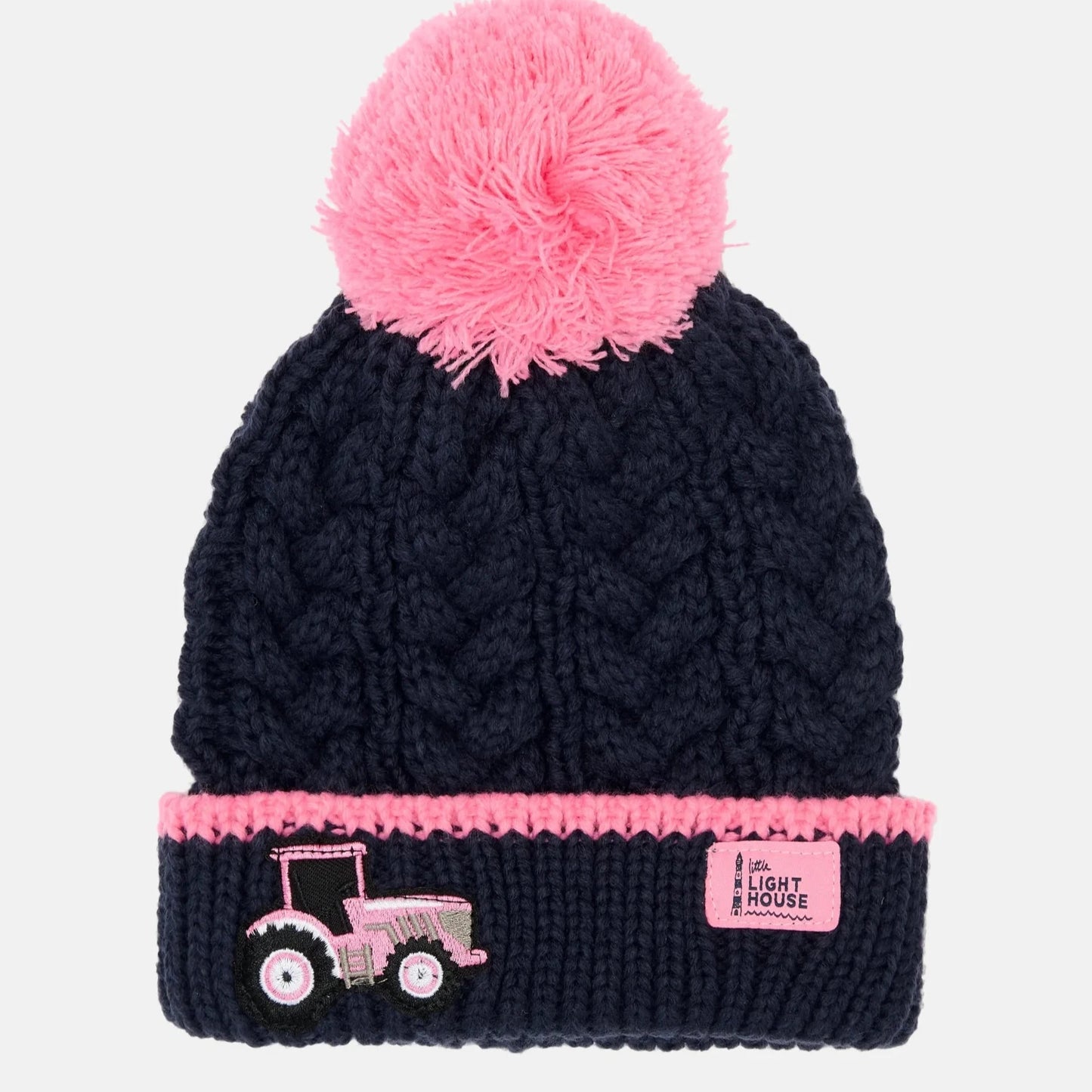 Little Lighthouse Bobbie Bobble Hat, Pink Tractor