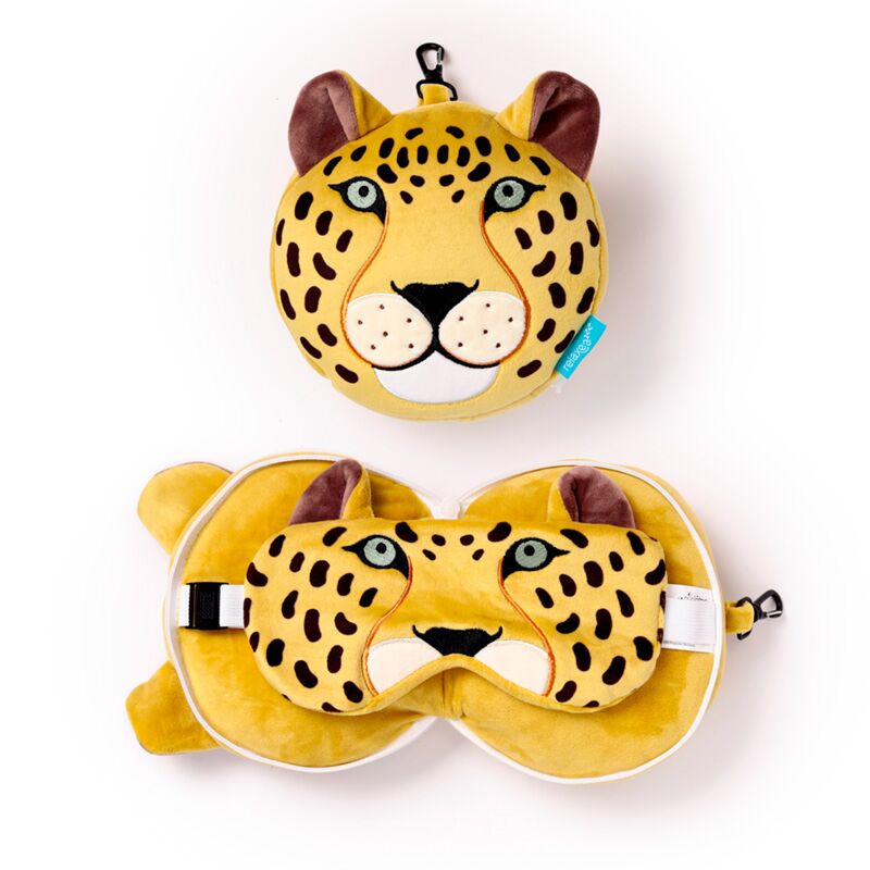 Relaxeazzz Travel Pillow & Eye Mask, Leopard