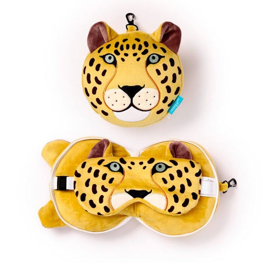 Relaxeazzz Travel Pillow & Eye Mask, Leopard