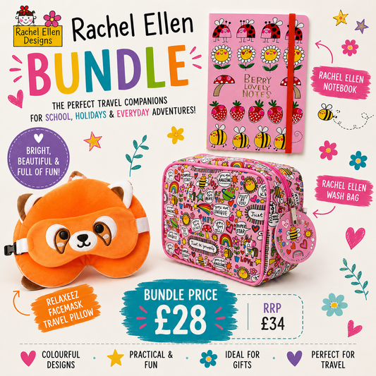 Kids Travel Essentials Bundle | Animal Travel Pillow, Eye Mask, Wash Bag & Plush Bag Charm