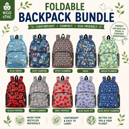 Eco Chic Foldable Backpack, Lightweight Reusable Travel Backpack
