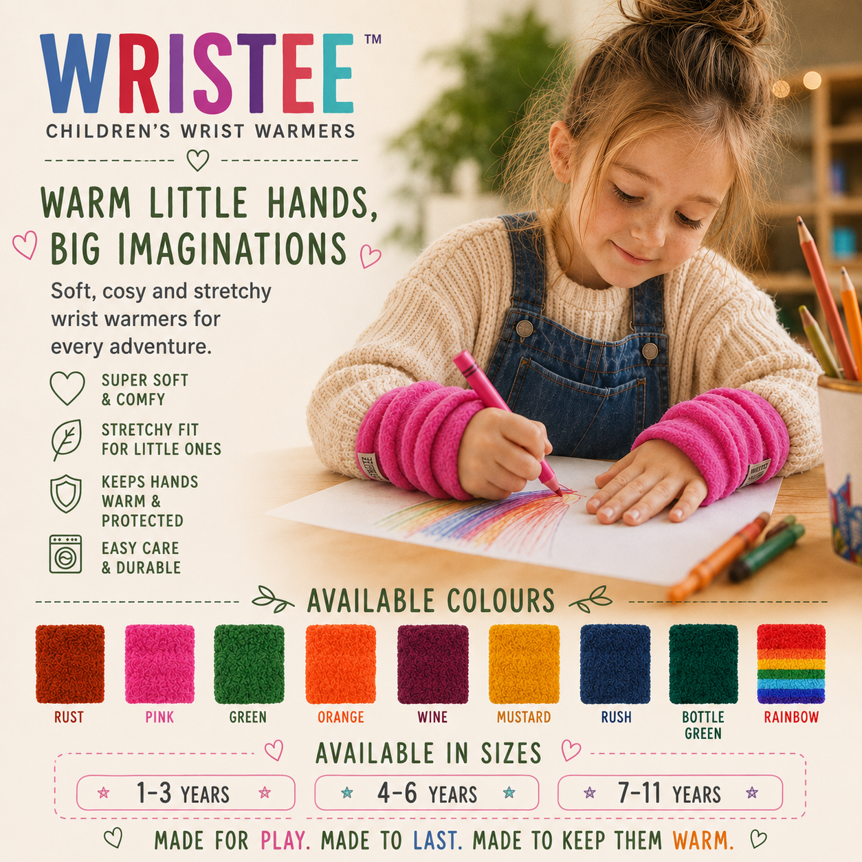 Wristees® Junior Wrist Warmers – Soft Fleecy Wrist Warmers for Children Aged 1–3, 4–6 & 7–11 Years