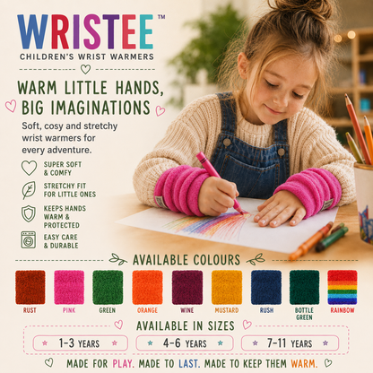 Wristees® Junior Wrist Warmers – Soft Fleecy Wrist Warmers for Children Aged 1–3, 4–6 & 7–11 Years