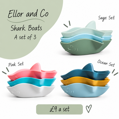 Baby Ellor Silicone Shark Boats Set of 3 – Stackable Silicone Bath & Water Toys