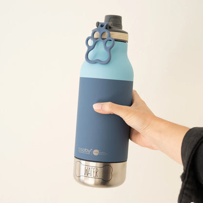 SuckUK Buddy Water Bottle Dog Water Bottle with Food & Water Bowl, Pastel Blue
