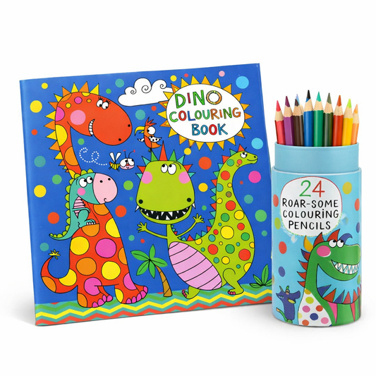 Rachel Ellen Dinosaur Colouring Book & Pencil Tube Set | Kids Colouring Gift Bundle Dinosaur