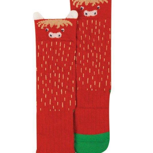 Frugi Friendly Face Knee Length Socks – Highland Cow | Organic Cotton Kids Socks
