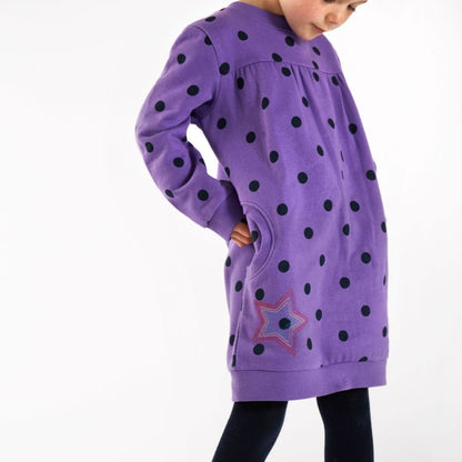 Frugi Jessica Jumper Dress – Purple Polka Dot