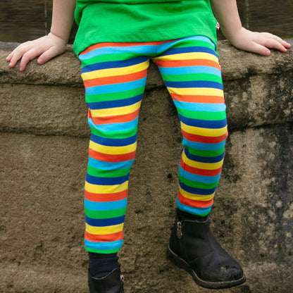 GOTS certified unisex children's leggings with rainbow stripes