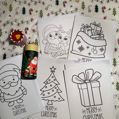 Kids Colour-In Christmas Card Set – 5 Festive Designs with Pencils & Envelopes