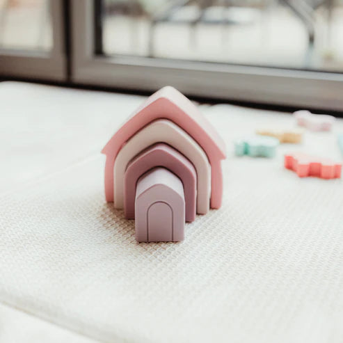 Silicone Stacking Houses – Open-Ended Building Toy for Kids, Pink