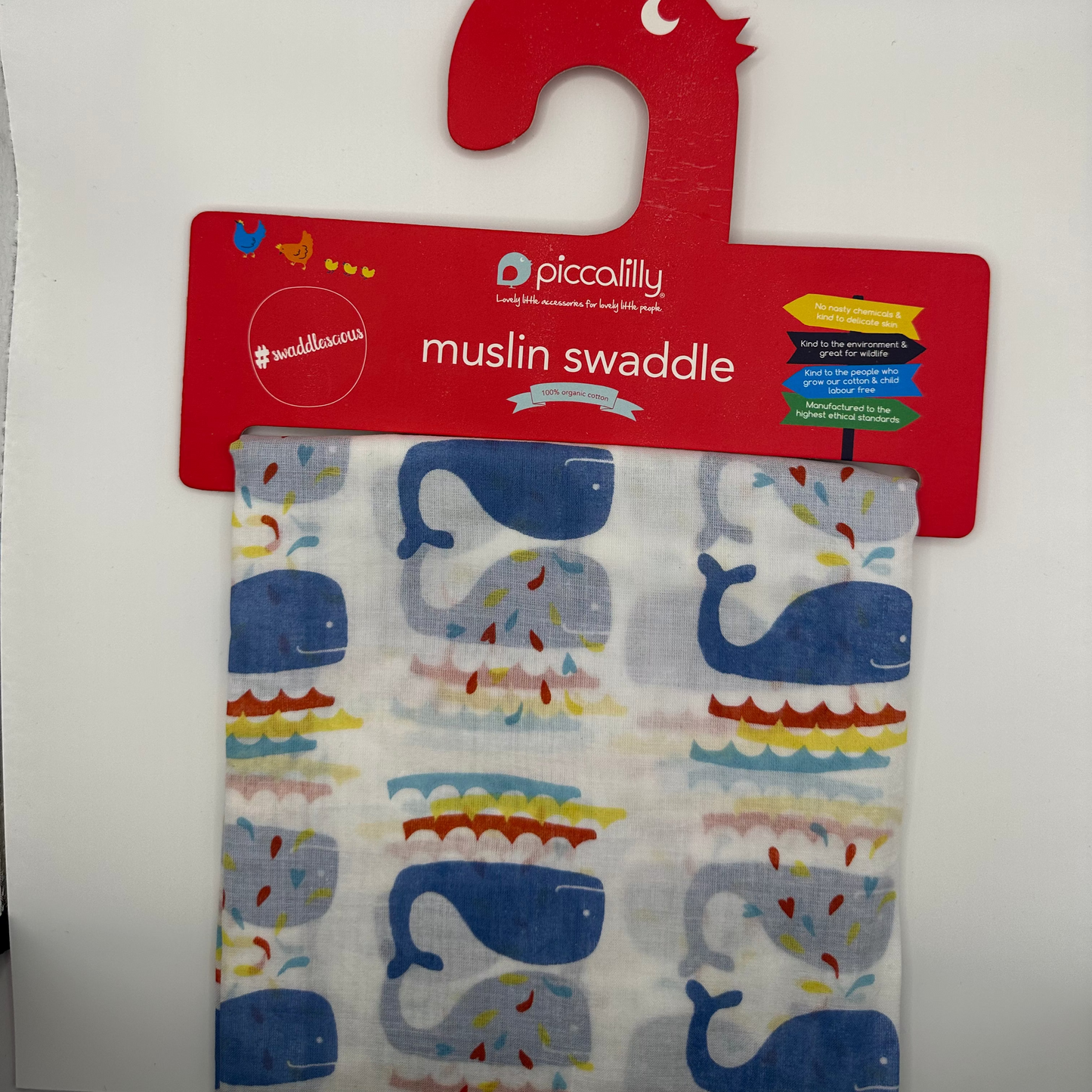 Piccalilly Whale Muslin Cloth – Organic Cotton Baby Swaddle and Comforter