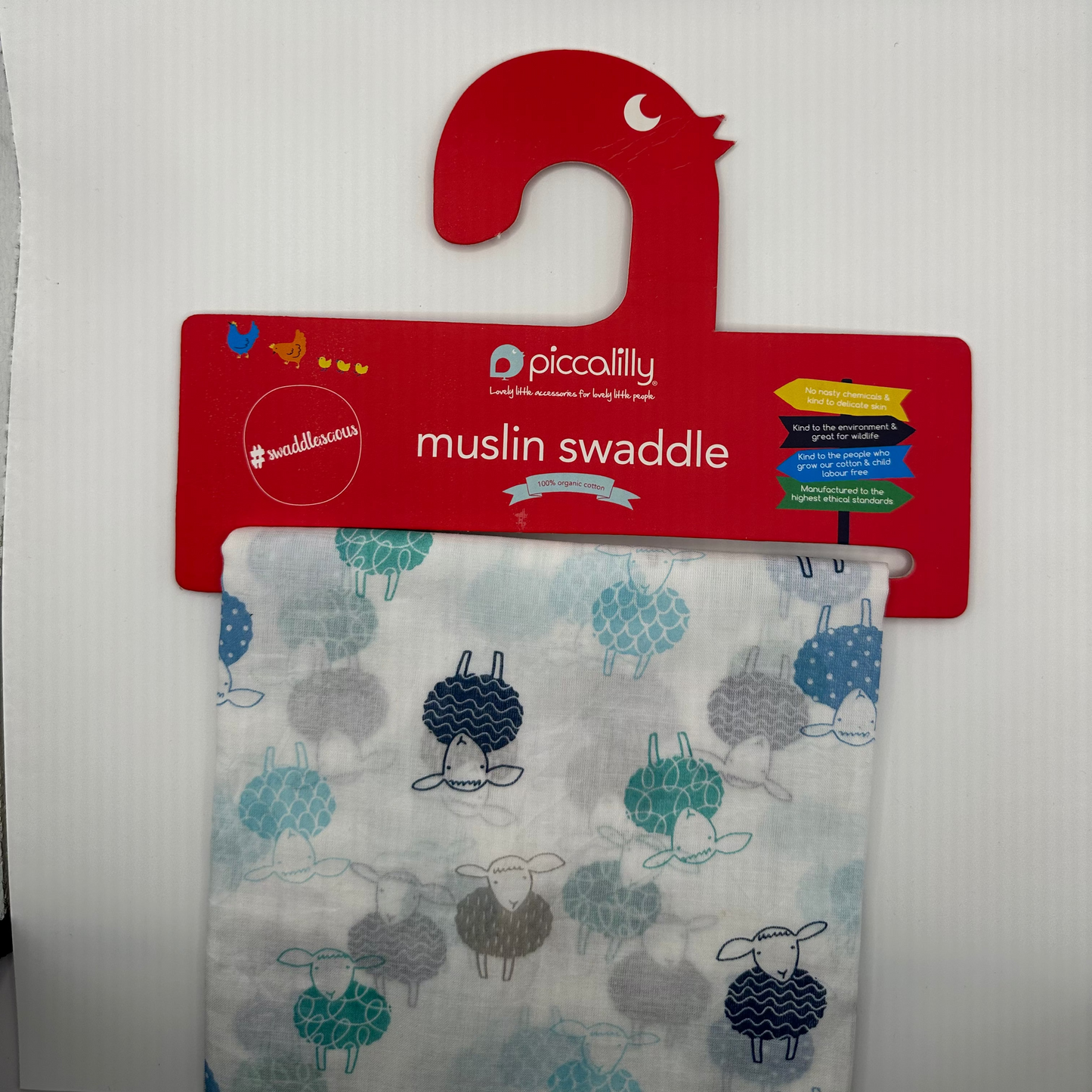 Piccalilly Sheep Muslin Cloth – Organic Cotton Baby Swaddle and Comforter