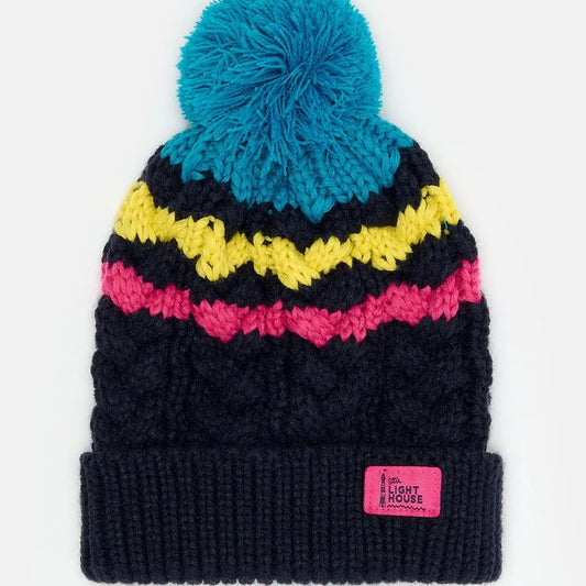 Little Lighthouse Bobbie Bobble Hat, Hot Pink/Yellow & Blue Stripe