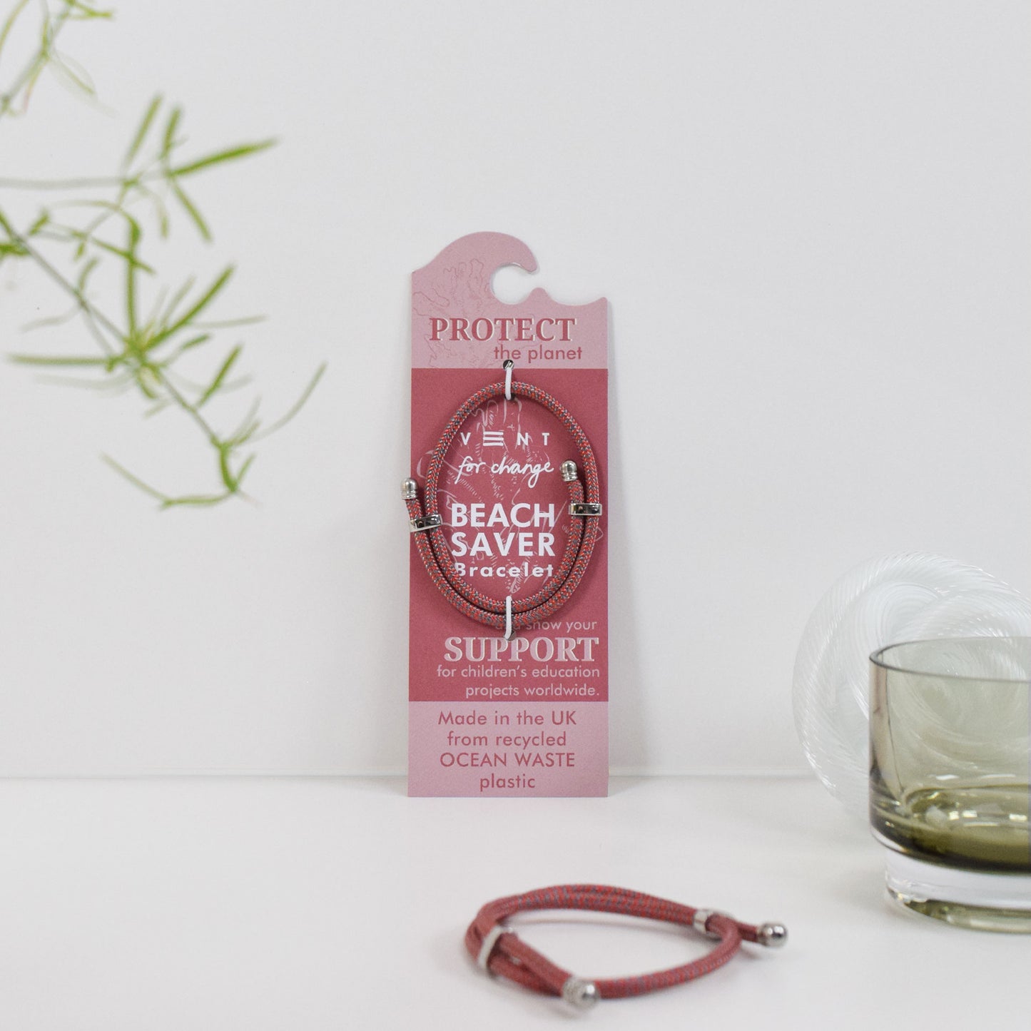 Vent For Change Beach Saver Bracelet | Recycled Ocean Plastic Adjustable Bracelet- Coral Pink
