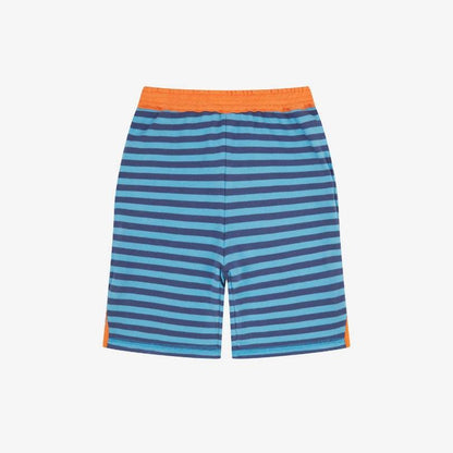 Piccalilly reversible organic cotton shorts with bug explorer print and blue stripes