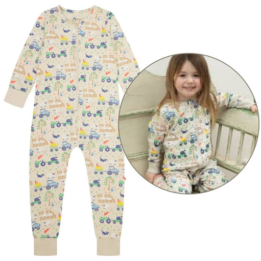 Piccalilly Dales Farm Zip Up Organic Cotton Onesie