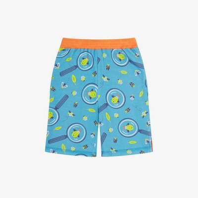 Piccalilly reversible organic cotton shorts with bug explorer print and blue stripes