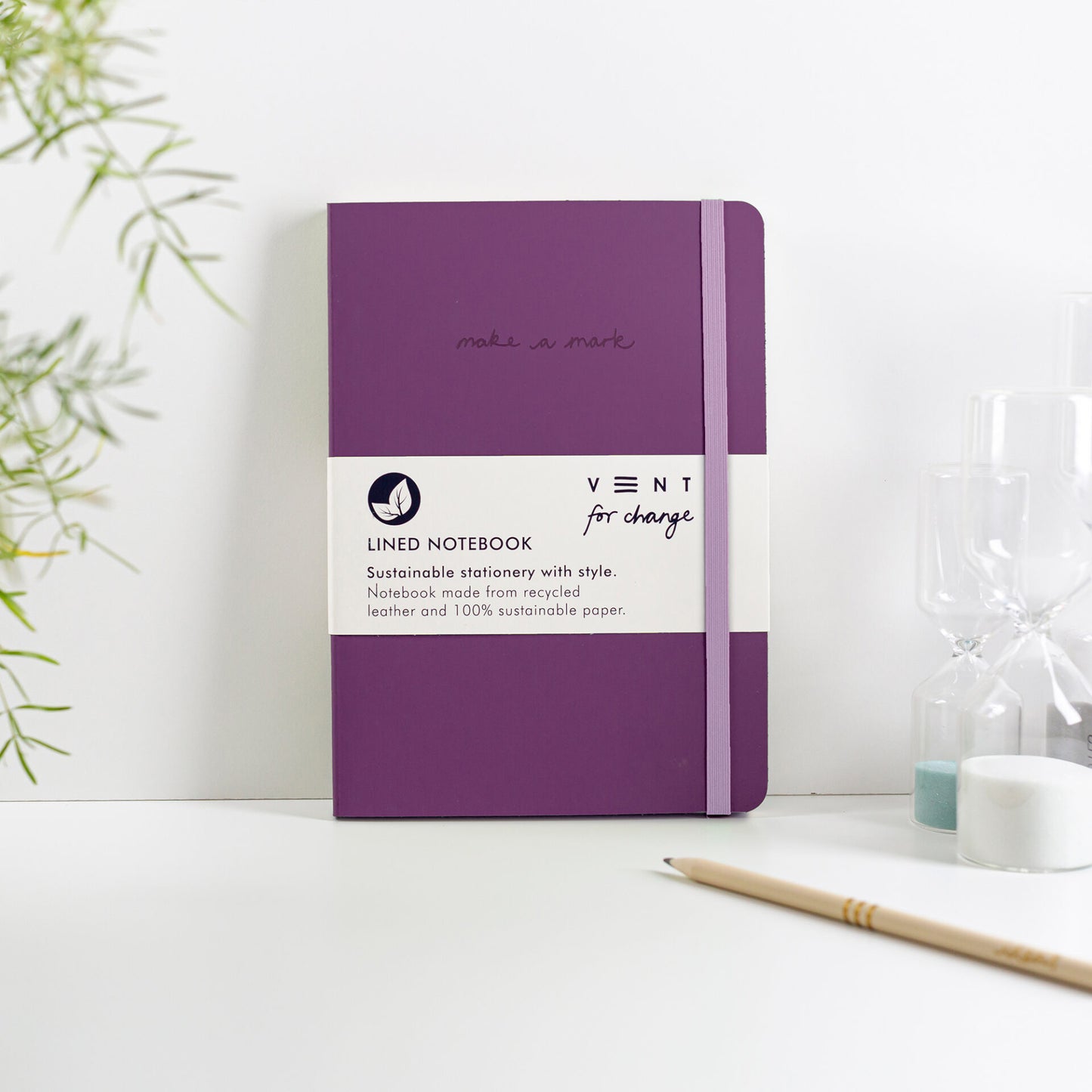 Vent For Change A5 Recycled Leather Notebook | Sustainable Lined Journal - Purple