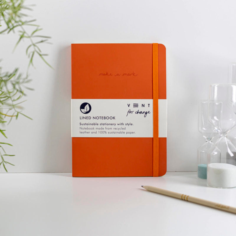 Vent For Change A5 Recycled Leather Notebook | Sustainable Lined Journal - Orange