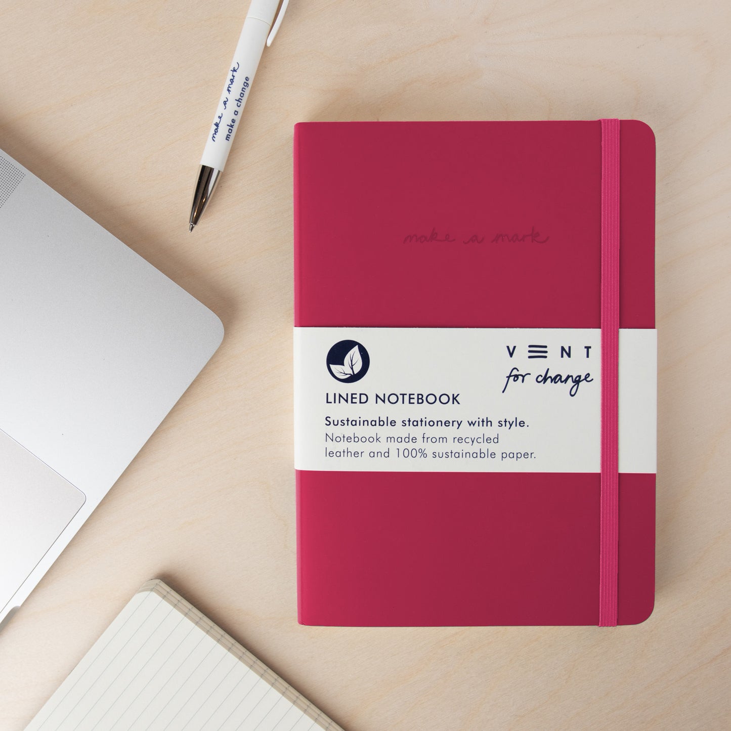 A5 Recycled Leather Notebook - Make a Mark - Pink