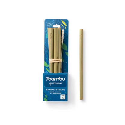 Reusable Bamboo Straws Set of 6 with Cleaning Brush – Original Green